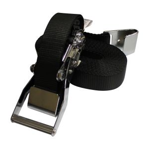 2"x30' Ratchet Strap with CHROME Flat Hooks - Black